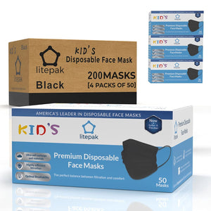 Kids Disposable Face Masks - 3 Ply Kids Mask For Boys Girls Children- Black
