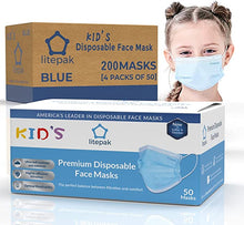 Load image into Gallery viewer, Kids Mask - Disposable Face Mask For Children - 3 Ply For Boys Girls School Children Toddlers; Blue

