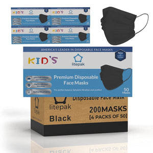 Kids Disposable Face Masks - 3 Ply Kids Mask For Boys Girls Children- Black