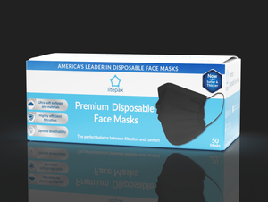 Litepak Premium Disposable Face Masks 3-Ply, Various Colors (50-Pack)