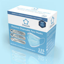 Load image into Gallery viewer, 125 Masks- Litepak Premium-Grade Disposable 3-Ply Face Mask

