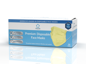 Litepak Premium Disposable Face Mask (50-Pack, Yellow)