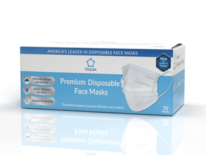 Litepak Premium Disposable Face Masks 3-Ply, Various Colors (50-Pack)