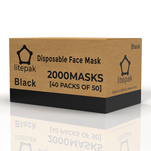 2000pcs Litepak Premium Disposable Face Masks 3-Ply - Black