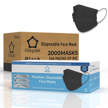 Load image into Gallery viewer, 2000pcs Litepak Premium Disposable Face Masks 3-Ply - Black
