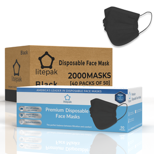2000pcs Litepak Premium Disposable Face Masks 3-Ply - Black