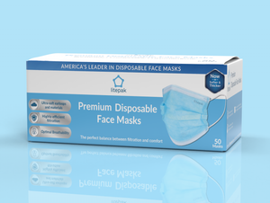 Litepak Premium Disposable Face Masks 3-Ply, Various Colors (50-Pack)