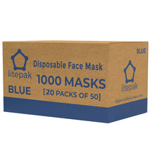 Load image into Gallery viewer, Litepak Disposable Face Masks Disposable - 1,000 PCS - for Home &amp; Office - Breathable &amp; Comfortable Filter, Blue
