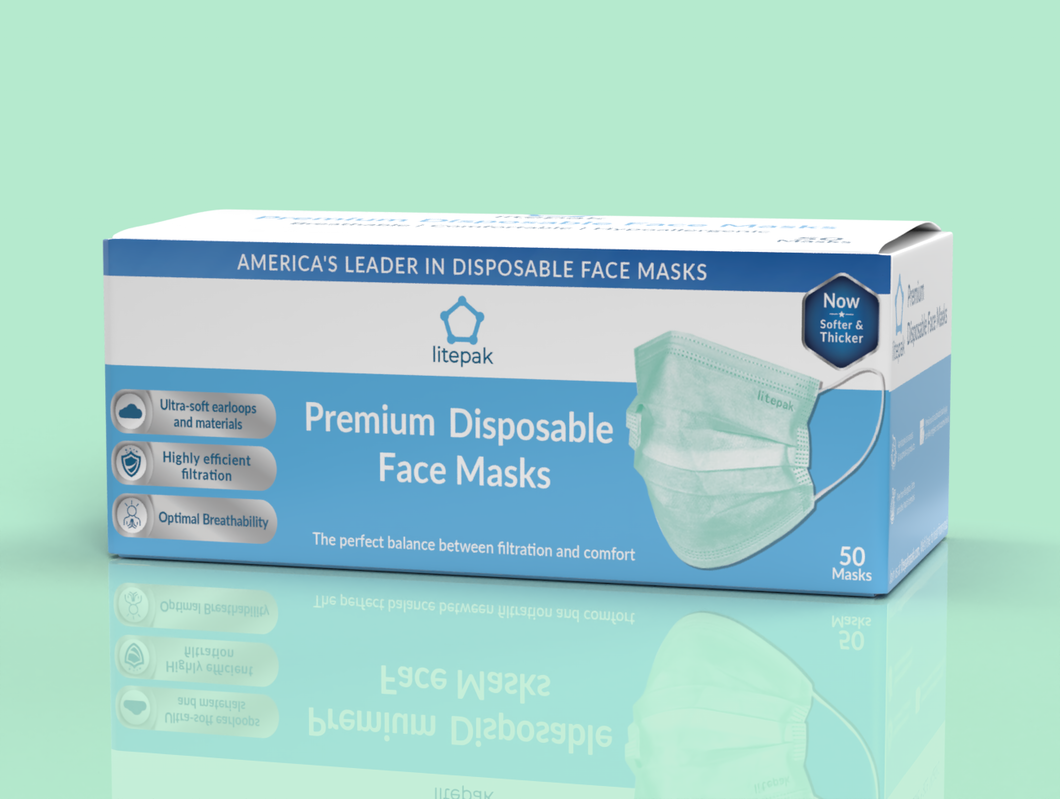 Litepak Premium Disposable Face Mask (50-Pack, Mint Green)
