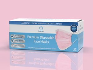 Litepak Premium Disposable Face Masks 3-Ply, Various Colors (50-Pack)