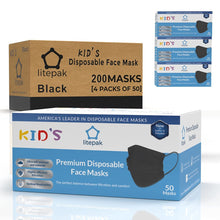 Load image into Gallery viewer, Kids Disposable Face Masks - 3 Ply Kids Mask For Boys Girls Children- Black
