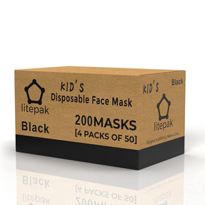 Kids Disposable Face Masks - 3 Ply Kids Mask For Boys Girls Children- Black