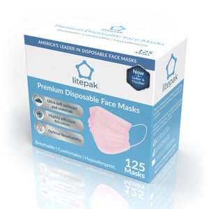 125 Masks- Litepak Premium-Grade Disposable 3-Ply Face Mask