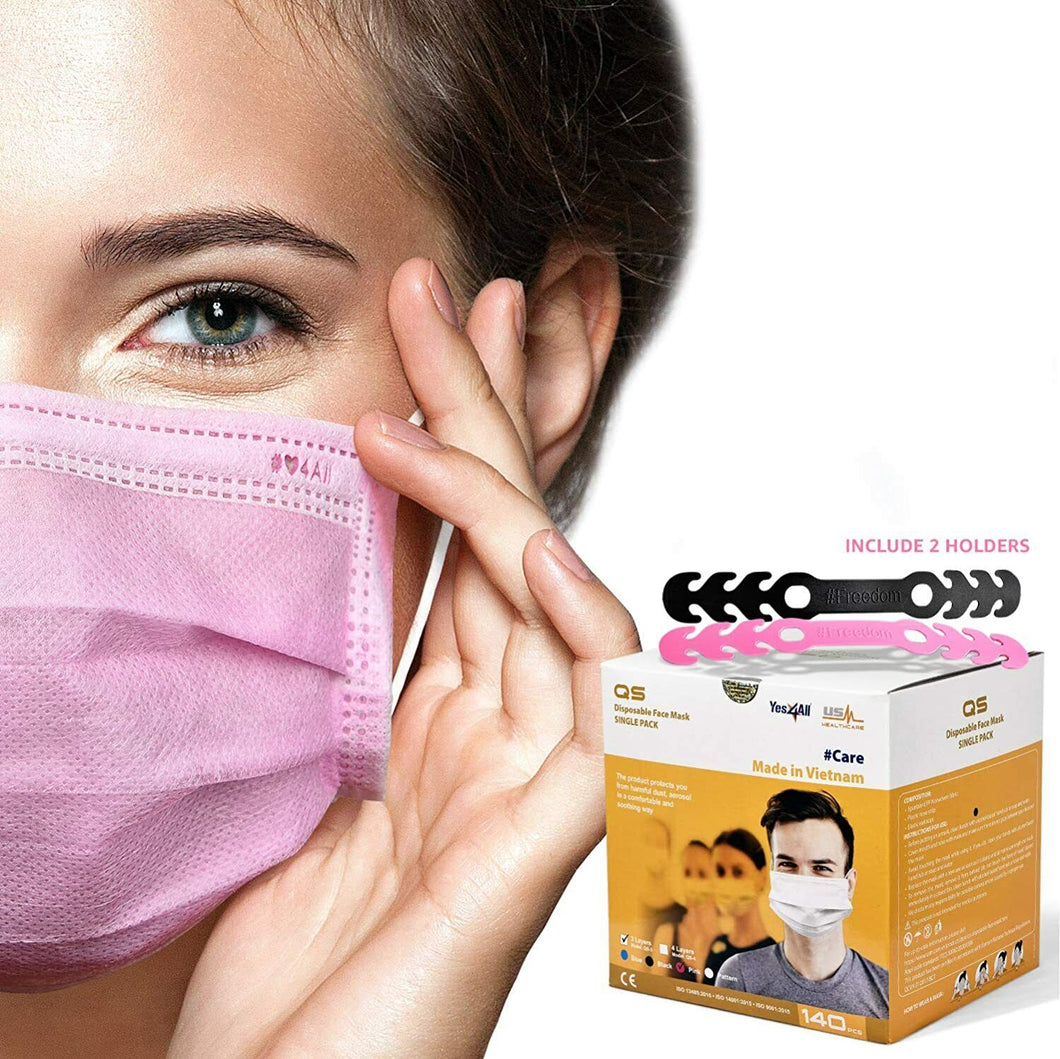 140pcs Pink Disposable Face Mask 3Ply SOFT Individually Wrapped